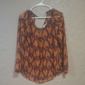 Blu Pepper Orange Graphic Long Sleeve Blouse